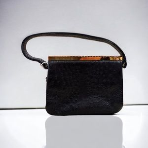 Koret Vintage Black Ostrich/Red Leather Vintage Handbag
